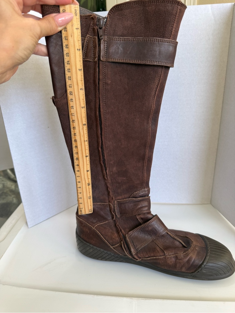 Leather Pataugas Brand Brown and Black Leather Knee-High Zip Up Flat Boots - Picture 9 of 10